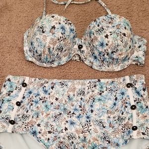 Blue petite floral bathing suit